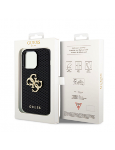 Guess PU Perforerat 4G Glitter Metal Logotypfodral för iPhone 14 Pro Max Svart