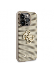 Guess PU Perforated 4G Glitter Metal Logo-fodral för iPhone 14 Pro Gold