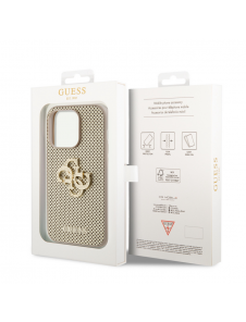 Guess PU Perforated 4G Glitter Metal Logo-fodral för iPhone 14 Pro Gold