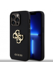 Guess PU Perforated 4G Glitter Metal Logo Fodral för iPhone 14 Pro Svart
