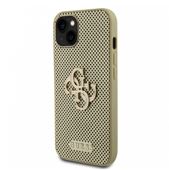 Guess PU Perforerad 4G Glitter Metal Logotypfodral för iPhone 13 Gold
