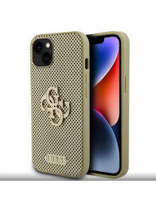 Guess PU Perforerad 4G Glitter Metal Logotypfodral för iPhone 13 Gold