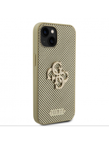 Guess PU Perforerad 4G Glitter Metal Logotypfodral för iPhone 13 Gold