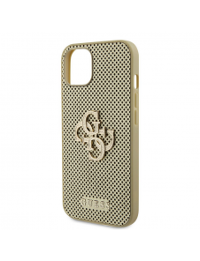 Guess PU Perforerad 4G Glitter Metal Logotypfodral för iPhone 13 Gold