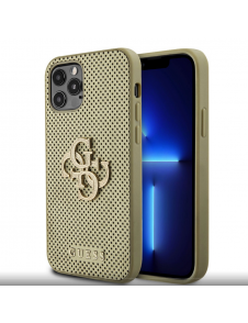 Guess PU Perforated 4G Glitter Metal Logo-fodral för iPhone 12/12 Pro Gold