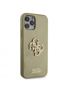 Guess PU Perforated 4G Glitter Metal Logo-fodral för iPhone 12/12 Pro Gold