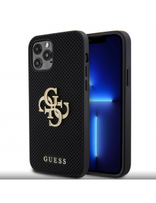 Guess PU Perforated 4G Glitter Metal Logo Fodral för iPhone 12/12 Pro Svart