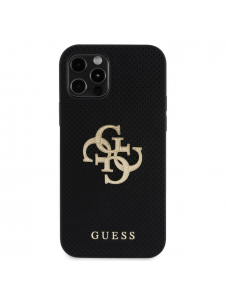 Guess PU Perforated 4G Glitter Metal Logo Fodral för iPhone 12/12 Pro Svart