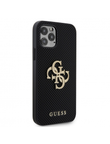 Guess PU Perforated 4G Glitter Metal Logo Fodral för iPhone 12/12 Pro Svart