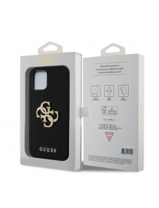 Guess PU Perforated 4G Glitter Metal Logo Fodral för iPhone 12/12 Pro Svart