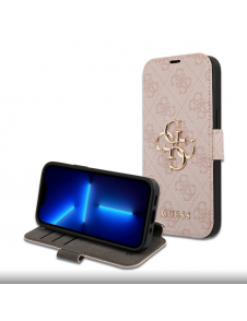 Guess PU Leather 4G Metal Logo Bokfodral för iPhone 15 Pro Pink