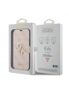 Guess PU Leather 4G Metal Logo Bokfodral för iPhone 15 Pro Pink