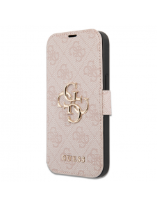Guess PU Leather 4G Metal Logo Bokfodral för iPhone 15 Pro Max Rosa
