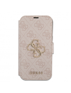 Guess PU Leather 4G Metal Logo Bokfodral för iPhone 15 Pro Max Rosa