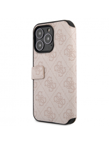 Guess PU Leather 4G Metal Logo Bokfodral för iPhone 15 Pro Max Rosa