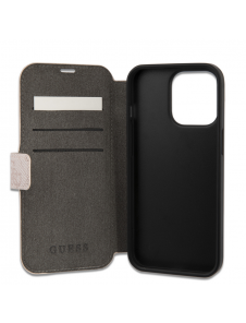 Guess PU Leather 4G Metal Logo Bokfodral för iPhone 15 Pro Max Rosa