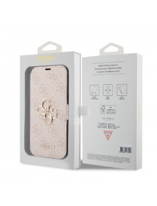 Guess PU Leather 4G Metal Logo Bokfodral för iPhone 15 Pro Max Rosa