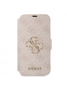 Guess PU Leather 4G Metal Logo Bokfodral för iPhone 15 Rosa