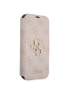 Guess PU Leather 4G Metal Logo Bokfodral för iPhone 15 Rosa