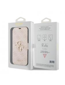 Guess PU Leather 4G Metal Logo Bokfodral för iPhone 15 Rosa