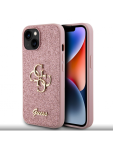 Guess PU Fixed Glitter 4G metalllogofodral för iPhone 13 Rosa