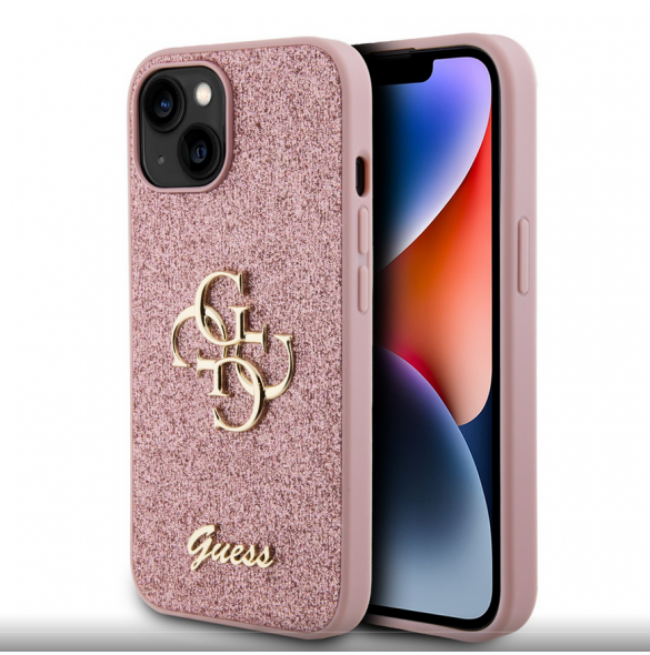 Guess PU Fixed Glitter 4G metalllogofodral för iPhone 13 Rosa