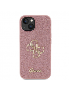 Guess PU Fixed Glitter 4G metalllogofodral för iPhone 13 Rosa