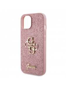Guess PU Fixed Glitter 4G metalllogofodral för iPhone 13 Rosa