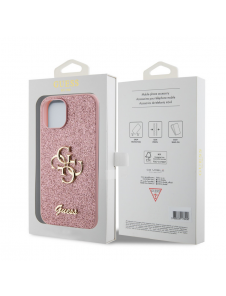 Guess PU Fixed Glitter 4G metalllogofodral för iPhone 13 Rosa