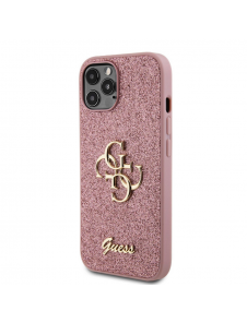 Guess PU Fixed Glitter 4G metalllogofodral för iPhone 12/12 Pro Pink
