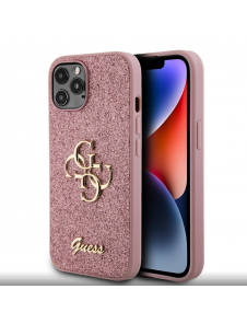Guess PU Fixed Glitter 4G metalllogofodral för iPhone 12/12 Pro Pink