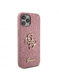 Guess PU Fixed Glitter 4G metalllogofodral för iPhone 12/12 Pro Pink