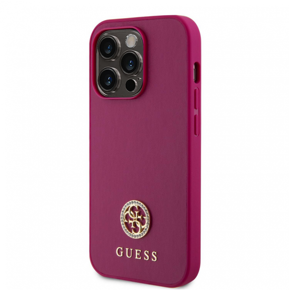 Guess PU 4G Strass metalllogofodral för iPhone 15 Pro Pink