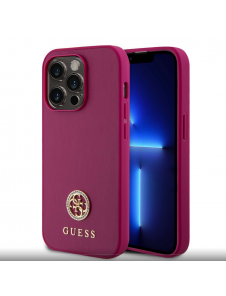 Guess PU 4G Strass metalllogofodral för iPhone 15 Pro Max Rosa