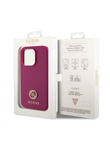 Guess PU 4G Strass metalllogofodral för iPhone 15 Pro Max Rosa