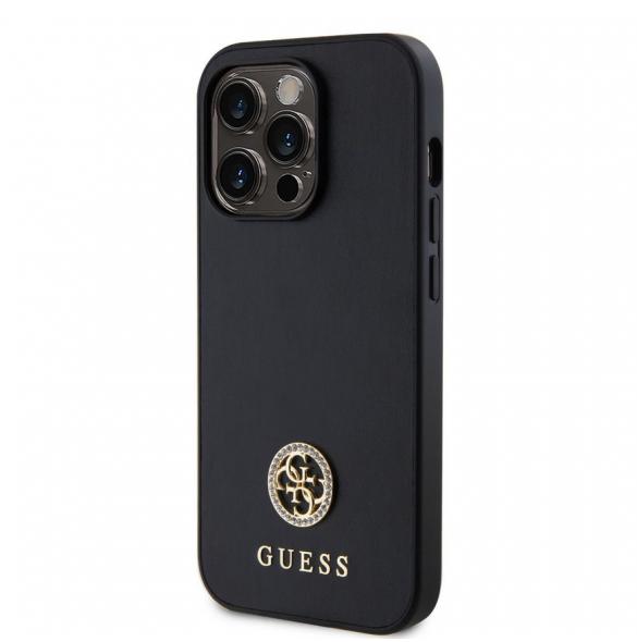 Guess PU 4G Strass metalllogofodral för iPhone 15 Pro Max Svart