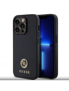 Guess PU 4G Strass metalllogofodral för iPhone 15 Pro Max Svart