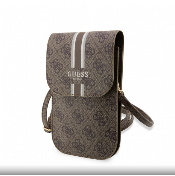 Guess PU 4G Printed Stripes Telefonväska Brun