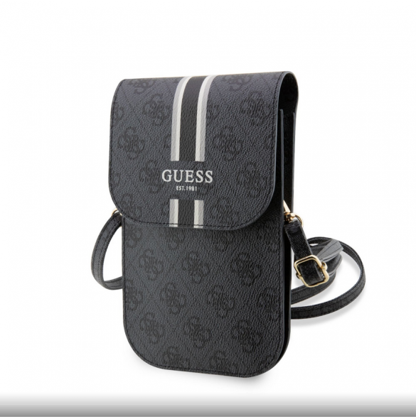 Guess PU 4G Printed Stripes Telefonväska Svart
