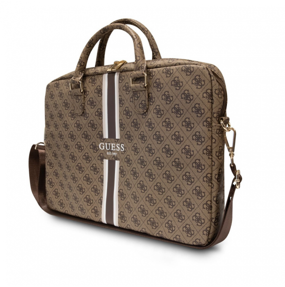 Guess PU 4G Printed Stripes datorväska 15/16" Brun