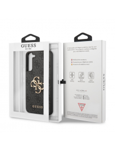 Guess PU 4G metalllogofodral för Samsung Galaxy S23+ Grå