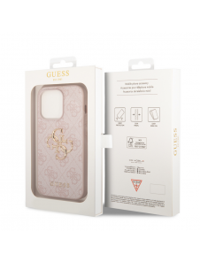 Guess PU 4G metalllogofodral för iPhone 15 Pro Max Rosa