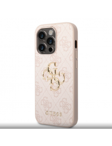 Guess PU 4G metalllogofodral för iPhone 14 Pro Pink