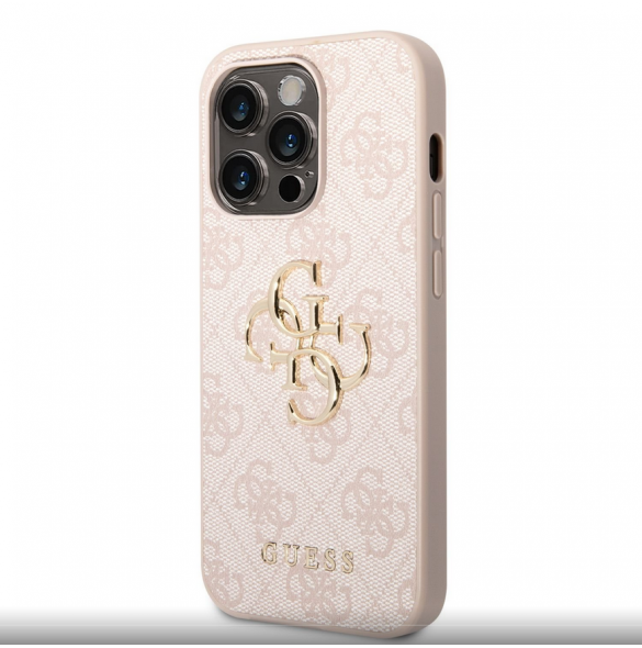 Guess PU 4G metalllogofodral för iPhone 14 Pro Pink
