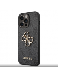 Guess PU 4G metalllogofodral för iPhone 14 Pro Grå