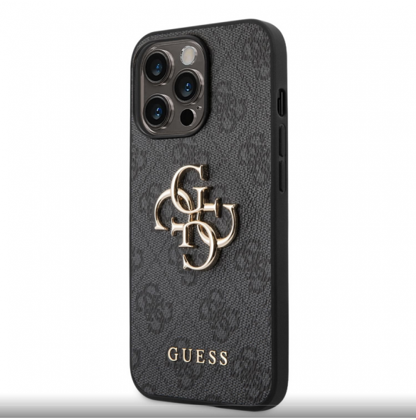 Guess PU 4G metalllogofodral för iPhone 14 Pro Grå