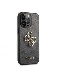 Guess PU 4G metalllogofodral för iPhone 14 Pro Grå