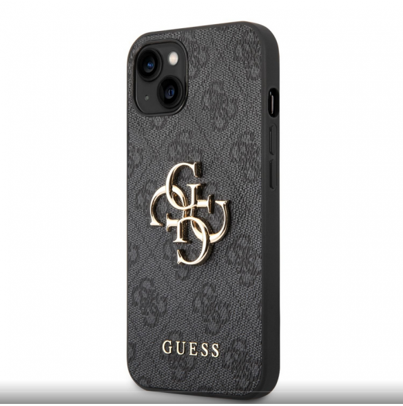 Guess PU 4G metalllogofodral för iPhone 14 Plus Grå