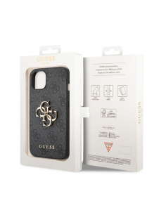 Guess PU 4G metalllogofodral för iPhone 14 Plus Grå