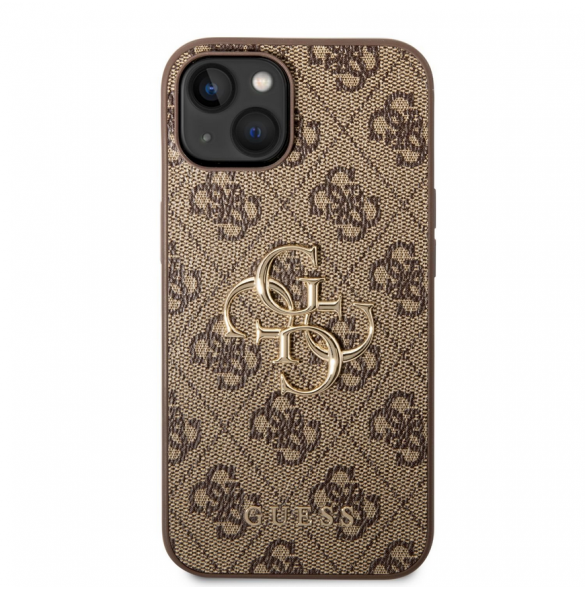 Guess PU 4G metalllogofodral för iPhone 14 Brun